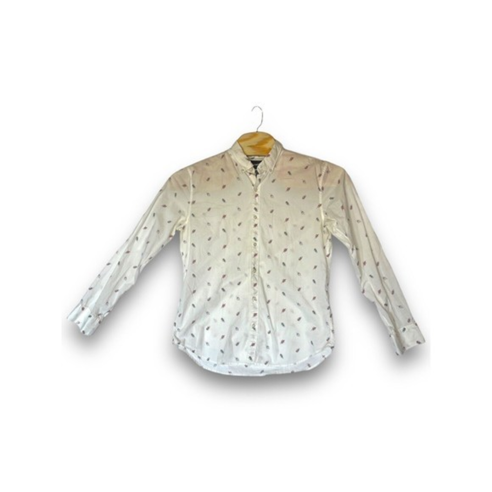Bonobos Button Up‎ Shirt Mens L white Swim Float Pattern Long Sleeve Slim Fit